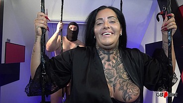 Sexy tattoo BBW private home creampie gangbang