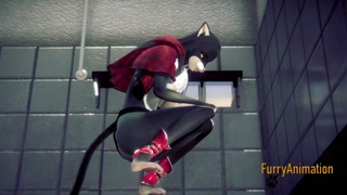 Furry Hentai - Black Kitty Fingering in a Japanese Toilet