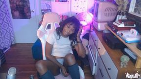 big girldick bulge teasing with messy self-facial finish! black trans girl vanniall masturbating full webcam show
