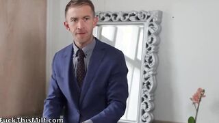 A man with a big dick fucks a red-haired boss in the pussy