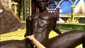 Young Arab princess enjoys a big black bamboo in all her holes