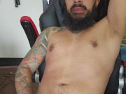 Rasta tattooed guy jerking off oiled up and cumming hard