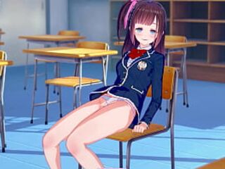 Anime girl fingering in her classroom