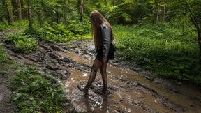 Black stockings in mud, muddy feet, black stockings sinking in mud, girl sinking in mud, muddy feet, wet stockings, ruined black stockings
