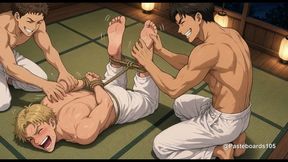 Hogtied On The Dojo Mat - Bare Hands On His Soles (2D Anime)