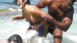 Georges German babe getting an interracial threesome at the beach