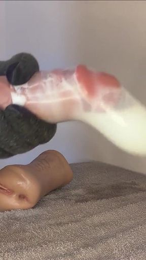 Cane Massaging the Huge Head of His Cock Until He Cums and Fills His Entire Condom!
