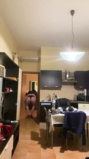 Crossdresser walks with big ass