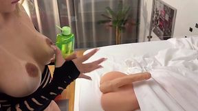 Hot busty Blonde Latina rides a big cock of her roommate thinking it's her sex doll's dick