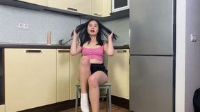 Skye Young Solo in the Kitchen with a Suction Dildo