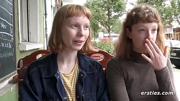 Redhead Bonnie and Sondrine lick each other's shaved pussy