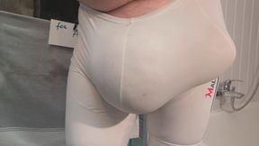 Bulging in White Lycra Spandex Gear