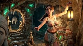 lara croft discovers hidden amazon treasure and embraces beautiful blonde ancestral spirit in the golden caves