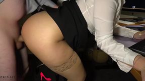 Boss gets caught watching porn by secretary and gets ridden like a horse