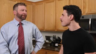 DILF with tattoos caught a teen sniffing his panties