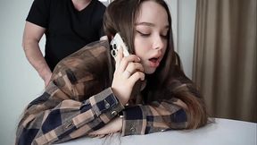 Stepsister gets fucked while on the phone
