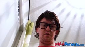 Chubby succubus Lucy Lane slobbering two geeky cocks