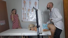 Stepmother accompanies stepdaughter for the first time to the fake gynecologist!