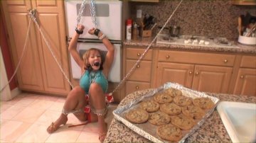 Chained and Bound Hottie Nikki Sexx Takes a Pussy Pounding in the Kitchen
