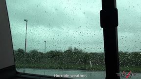 Rainy day help us to get naive brunette to car and fuck her