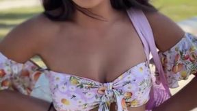Naughty Latina babe teases with nipple piercings before deepthroat