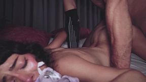Petite chick gets her tight pussy railed by sneaky boyfriend creeping through the window while her folks snore upstairs