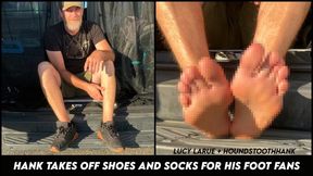 Hank Takes Off Shoes And Socks For His Foot Fans