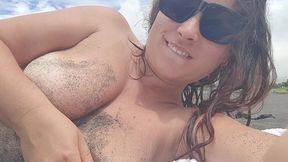 my risky girlfriend likes summer holidays - she touches big tits on beach)