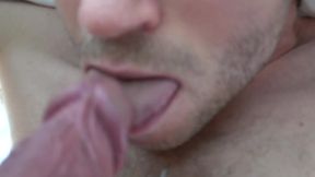 Amateur couple shows off close-up self-sucking skills
