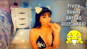 Sexy BunnyGirl in Tiny Bikini Teases With Big Tits & AHeGao DeepThroat BlowJob