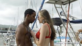 Stacy Cruz takess the lucky Jesus back to her yacht'_s cabin for her very first interracial experience