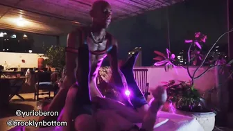 Leather master in hood and mask dominates and fucks twink sub