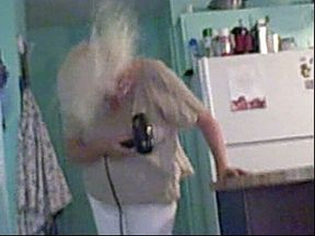 Granny blows her hair