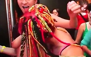 Amateur girls let loose and suck male strippers
