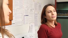 while two brunettes creep by their friend s bedroom, they hear her masturbating while she...