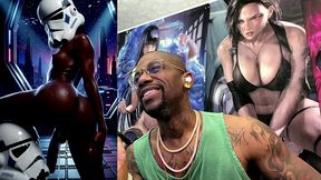 ebony storm trooper transgender twerking her ass while pre-cumming, ai generated