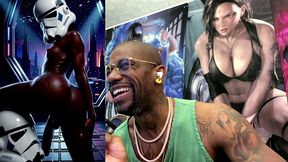 ebony storm trooper transgender twerking her ass while pre-cumming, ai generated