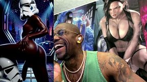 ebony storm trooper transgender twerking her ass while pre-cumming, ai generated