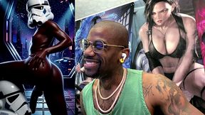 ebony storm trooper transgender twerking her ass while pre-cumming, ai generated