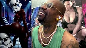 ebony storm trooper transgender twerking her ass while pre-cumming, ai generated