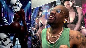 ebony storm trooper transgender twerking her ass while pre-cumming, ai generated