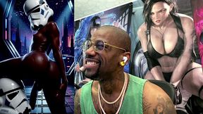 ebony storm trooper transgender twerking her ass while pre-cumming, ai generated