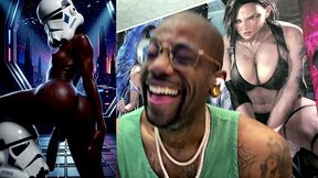 ebony storm trooper transgender twerking her ass while pre-cumming, ai generated