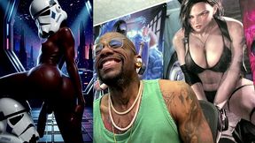ebony storm trooper transgender twerking her ass while pre-cumming, ai generated