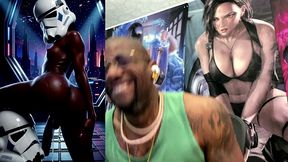 ebony storm trooper transgender twerking her ass while pre-cumming, ai generated