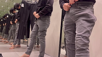 Shopping of clothes and jerking off at the fitting room