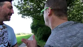 Sexy brunette loves hard threesome outdoor fuck