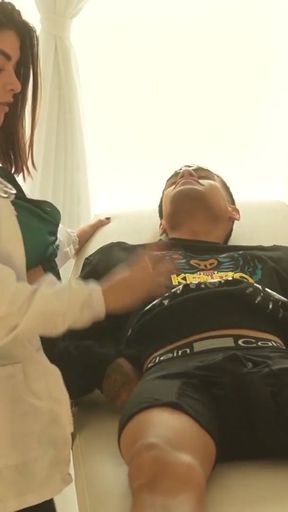 Latina BBW doctor fucks her young big cock patient who cums in her pussy by accident! Danyel Mast   Clip 1