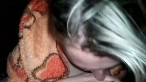 My blonde wife wearing bathrobe sucks my wang in POV video
