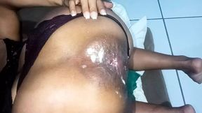naughty brunette farts and opens her ass, causing anal prolapse, feeling the hot cum